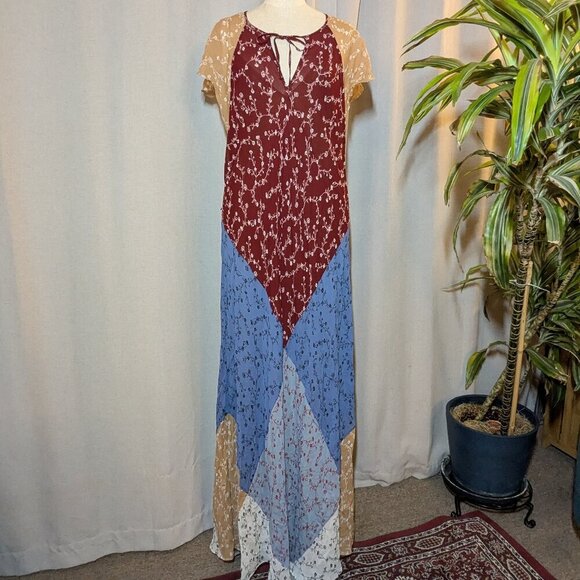 Rag and Bone Sam Patchwork Maxi Dress Red Blue White Floral Large - Picture 2 of 6
